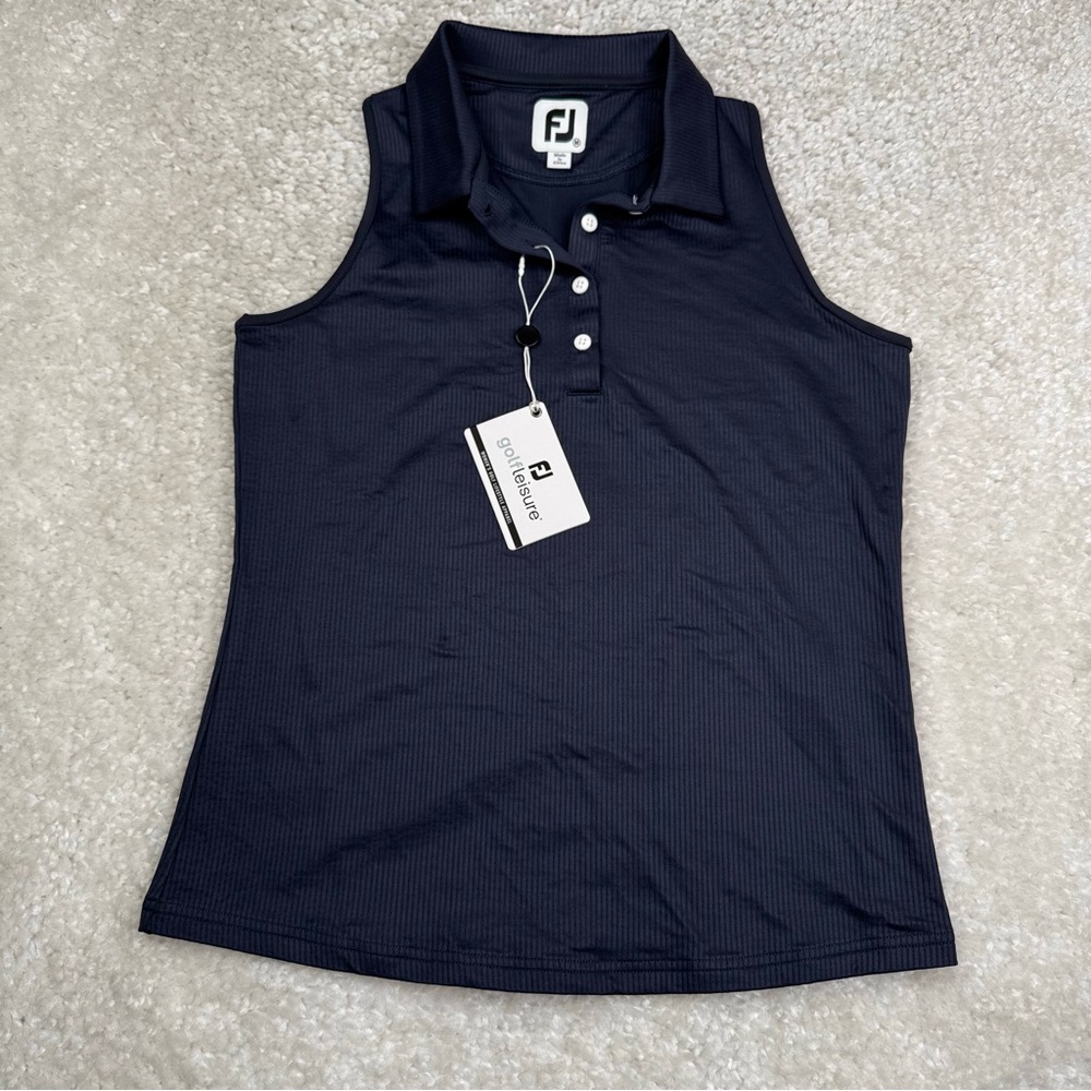NWT Footjoy Sleeveless Ribbed Shirt in Navy Blue. Stretch Golf Tennis Medium